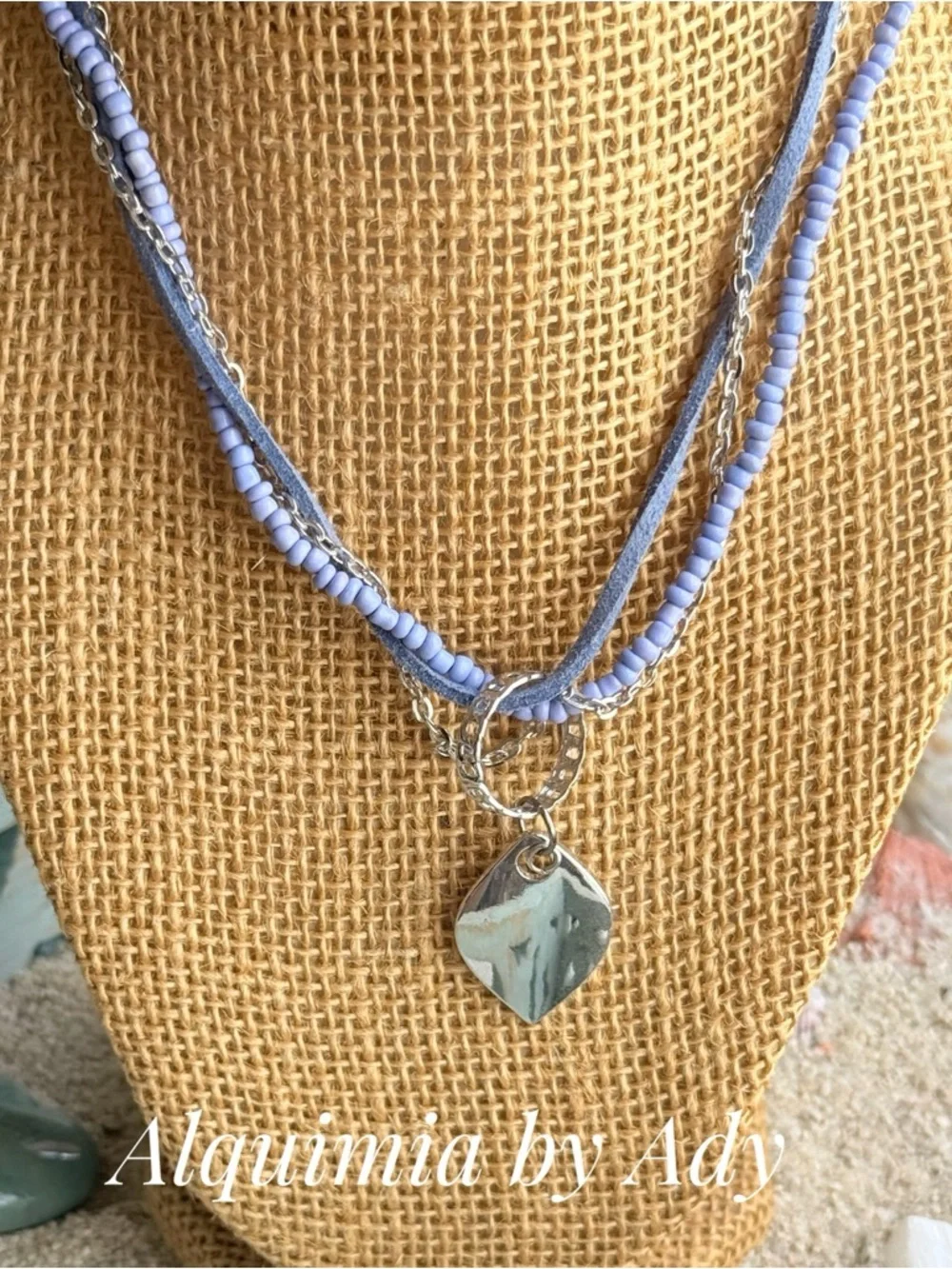 Blue suede Lavender Layered Beach Charm Necklace